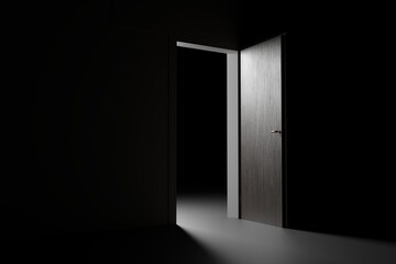 Light falls through a half-open door in total darkness