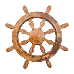 Steering wheel helm old wooden from yacht in PNG isolated on transparent background