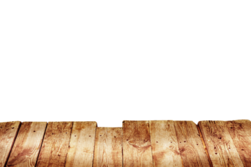 Empty wooden plank board platform table floor  in PNG isolated on transparent background