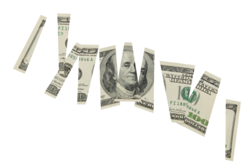 Cut dollar banknote cut money financial concept in PNG isolated on transparent background