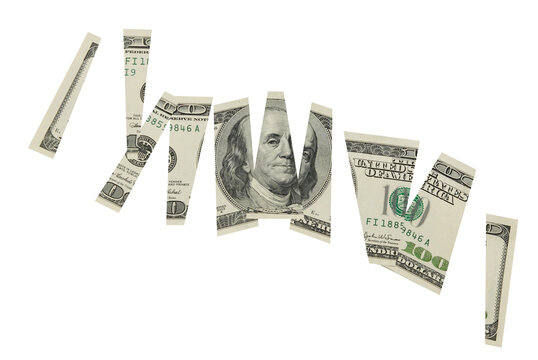 Cut dollar banknote cut money financial concept in PNG isolated on transparent background