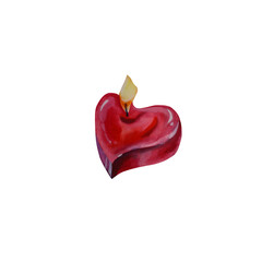 Obraz na płótnie Canvas A candle in the shape of a heart. Watercolor illustration. valentine's day.