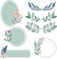 Watercolor Flower and Leaf Frame, Green leaves clipart.