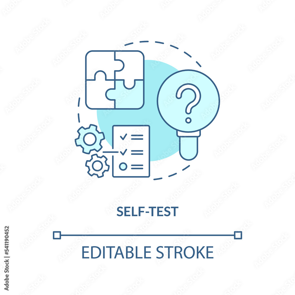 Poster self-test concept turquoise icon. recall learned information. quiz yourself abstract idea thin line 