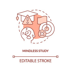 Mindless study concept terracotta icon. Ineffective learning strategy abstract idea thin line illustration. Isolated outline drawing. Editable stroke. Arial, Myriad Pro-Bold fonts used