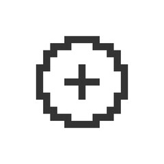 Add button pixelated ui icon. Increase volume. Toolbar control. Boosting sound. Editable 8bit graphic element. Outline isolated vector user interface image for web, mobile app. Retro style