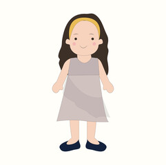 cute girl with dark hair in a summer dress illustation