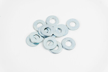 Group of new shiny packing rings. White background.