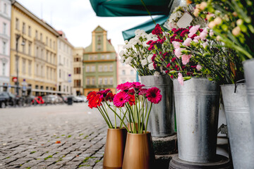 flower stall on Plac Solny square near central Market square in Wroclaw