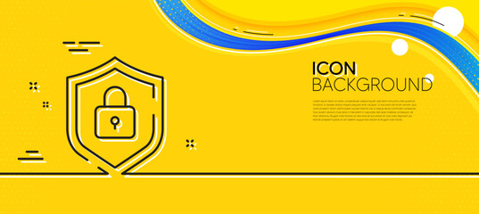 Obraz na płótnie Canvas Shield line icon. Abstract yellow background. Privacy secure sign. Safe defense symbol. Minimal shield line icon. Wave banner concept. Vector