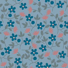 Seamless pattern with wild flowers in pastel colors. Summer floral background