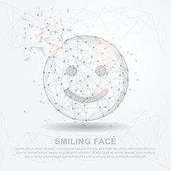 Smiling face mesh line and composition digitally drawn with form of broken a part triangle shape.