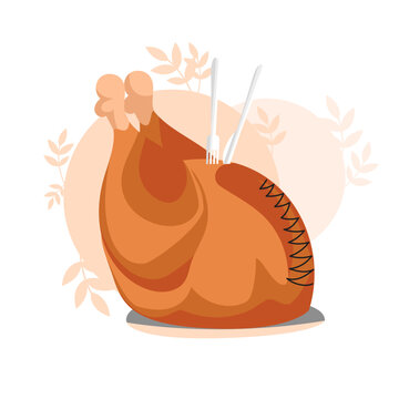 turkey dish. baked bird. vector image of a roast turkey. thanksgiving day