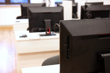 row of coputers in a modern IT lab at college