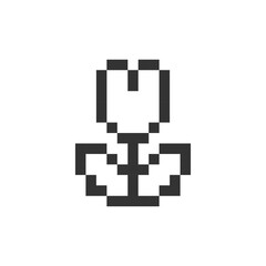 Flower pixelated ui icon. Floral shop. Retail florist. Online marketplace. Houseplant. Editable 8bit graphic element. Outline isolated vector user interface image for web, mobile app. Retro style