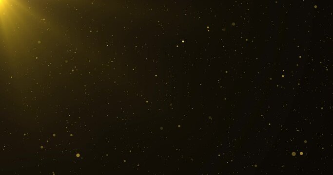 Golden luxury bokeh on particles floating in the air. Dust and glitter particles background. Black background , Use blending mode screen. Loop Animation