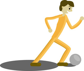 A boy runs, plays with a ball on a white background