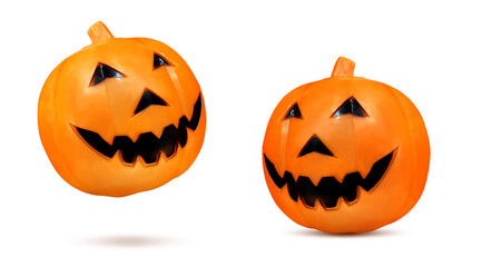 Halloween festival plastic pumpkin head isolated on white background.