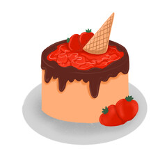 Bright birthday cake.Beautiful cake with decorations and berries.Holiday cake.Delicious beautiful cake template