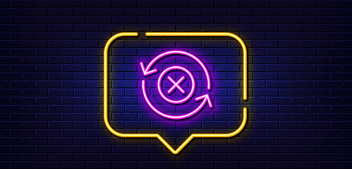 Neon light speech bubble. Reject refresh line icon. Decline update sign. Rotation arrow. Neon light background. Reject refresh glow line. Brick wall banner. Vector