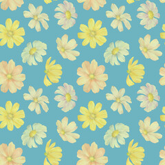 Floral seamless pattern. Colorful botanical background of digitally processed watercolor flowers.