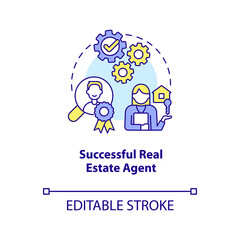 Successful real estate agent concept icon. Buying house. Professional broker abstract idea thin line illustration. Isolated outline drawing. Editable stroke. Arial, Myriad Pro-Bold fonts used