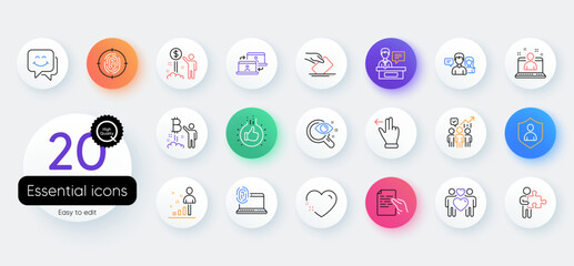 Simple set of Love couple, Income money and Voting ballot line icons. Include Best manager, Computer fingerprint, Heart icons. Smile face, Fingerprint, Puzzle web elements. Vision test. Vector