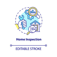 Home inspection concept icon. Buying house. Property condition assessment process abstract idea thin line illustration. Isolated outline drawing. Editable stroke. Arial, Myriad Pro-Bold fonts used