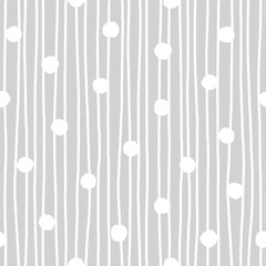 White rough dots and uneven stripes on light grey background. Handdrawn monochromatic seamless pattern. For packaging design, scrapbooking, cards, gift wrap, digital backgrounds, textile and wallpaper