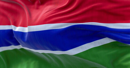 Close-up view of the Gambia national flag waving in the wind