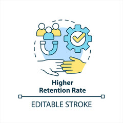 Fototapeta premium Higher retention rate concept icon. Talents magnet. Increase employees loyalty abstract idea thin line illustration. Isolated outline drawing. Editable stroke. Arial, Myriad Pro-Bold fonts used