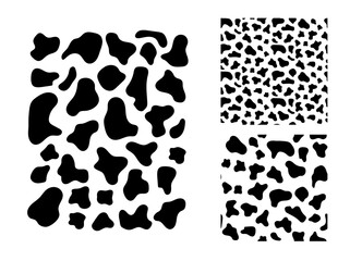 Cow texture pattern black and white. Spot skin background. Animal skin template. Vector design illustration.