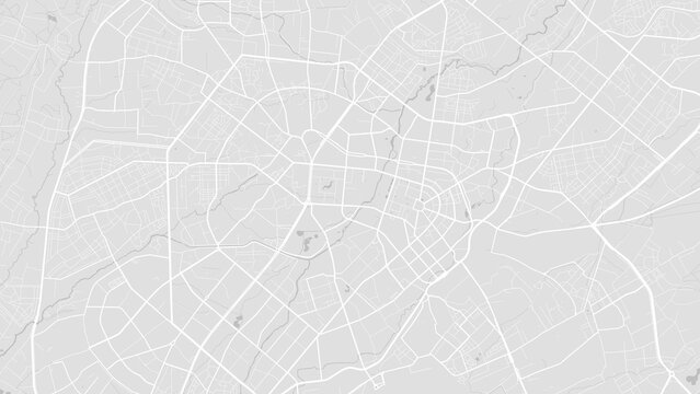 White and light grey Tashkent city area vector background map, roads and water illustration. Widescreen proportion, digital flat design.