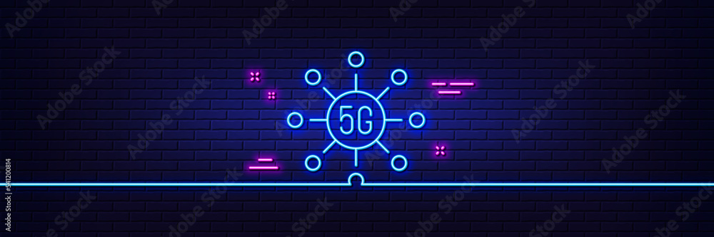 Poster neon light glow effect. 5g technology line icon. wifi wireless network sign. mobile data transmissio