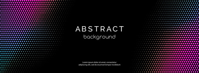Abstract halftone dotted dark background with copy space for text. Facebook cover, header, web banner