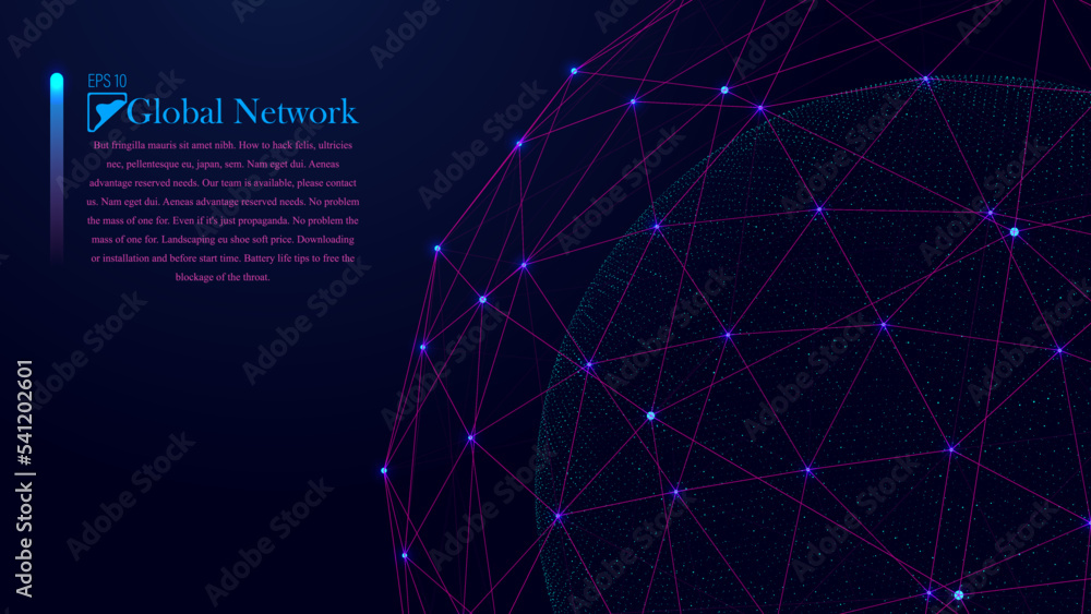 Poster connection to the global network. abstract blue vector background of dots and lines. the concept of 