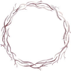 Twig wreath. Watercolor clipart. Hand-painted illustration