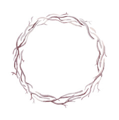 Twig wreath. Watercolor clipart. Hand-painted illustration