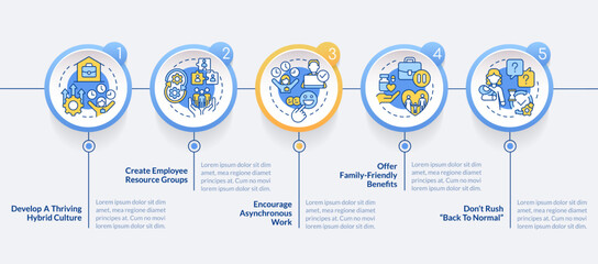 Employer support for working parents circle infographic template. Data visualization with 5 steps. Editable timeline info chart. Workflow layout with line icons. Lato Bold, Regular fonts used © bsd studio