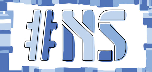NS Hashtag. Isolate curves doodle letters. Blue colors. Hashtag #NS is abbreviation for the Canadian Nova Scotia for social network, Canada web resource, mobile apps.