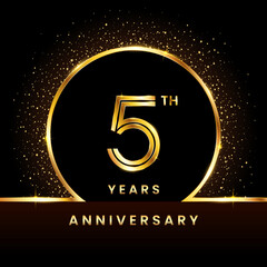 5th Anniversary Logo. Golden Anniversary template design for celebration event, invitation card, greeting card, flyer, banner, poster, double line logo, vector illustration