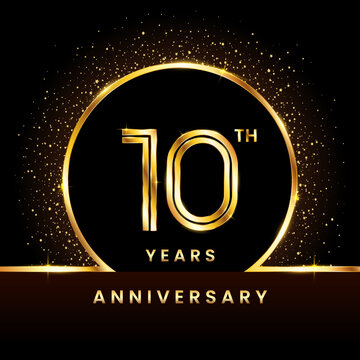10th Anniversary Logo. Golden Anniversary template design for celebration event, invitation card, greeting card, flyer, banner, poster, double line logo, vector illustration