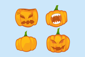 cute scary halloween pumpkin cartoon isolated on white for sticker and decoration