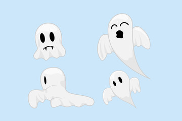 set of halloween ghost cartoon with cute face for decoration and sticker