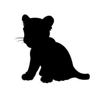 Lion cub. Predator Wild animals. Silhouette figures. Isolated on white background. Vector.