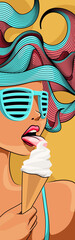 Woman with sunglasses eating ice cream