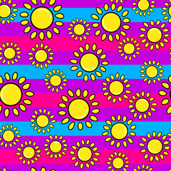 Sun seamless pattern on white background. Paper print design. Abstract retro vector illustration. Trendy textile, fabric, wrapping. Modern space decoration.