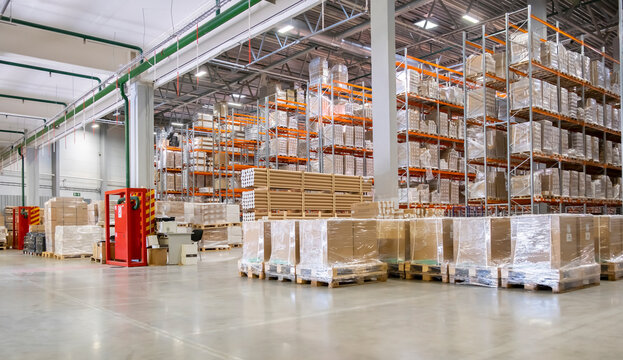  Large warehouse with shelves of goods