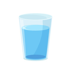 Glass with water template. Glass transparent cup with blue refreshing natural liquid to quench thirst and maintain life vector balance