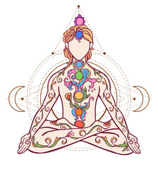 Yoga man. Ornament beautiful Concept of meditation.